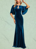 Celia Sheath/Column Scoop Floor-Length Velvet Evening Dress With Beading Appliques Lace Sequins UKP0021171