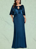 Celia Sheath/Column Scoop Floor-Length Velvet Evening Dress With Beading Appliques Lace Sequins UKP0021171