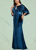 Celia Sheath/Column Scoop Floor-Length Velvet Evening Dress With Beading Appliques Lace Sequins UKP0021171