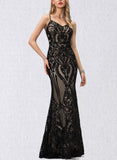 Gia Trumpet/Mermaid V-Neck Floor-Length Sequin Prom Dresses With Sequins UKP0021172