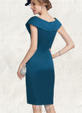 Kaleigh Sheath/Column V-Neck Knee-Length Satin Cocktail Dress With Crystal Brooch Pleated UKP0021177