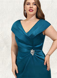 Kaleigh Sheath/Column V-Neck Knee-Length Satin Cocktail Dress With Crystal Brooch Pleated UKP0021177