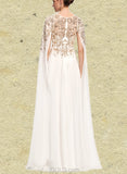 Tiana A-line Scoop Floor-Length Chiffon Lace Evening Dress With Sequins UKP0021178