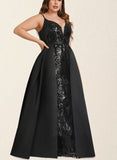 Emelia Sheath/Column V-Neck Floor-Length Satin Sequin Evening Dress UKP0021179