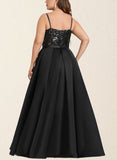 Emelia Sheath/Column V-Neck Floor-Length Satin Sequin Evening Dress UKP0021179