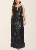 Emelia Sheath/Column V-Neck Floor-Length Satin Sequin Evening Dress UKP0021179