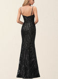 Emelia Sheath/Column V-Neck Floor-Length Satin Sequin Evening Dress UKP0021179