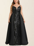 Emelia Sheath/Column V-Neck Floor-Length Satin Sequin Evening Dress UKP0021179