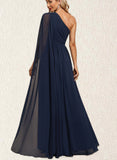 Chanel A-line One Shoulder Floor-Length Chiffon Evening Dress With Pleated Appliques Lace Sequins UKP0021181