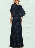 Keyla Sheath/Column V-Neck Floor-Length Sequin Evening Dress UKP0021182