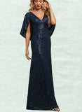 Keyla Sheath/Column V-Neck Floor-Length Sequin Evening Dress UKP0021182