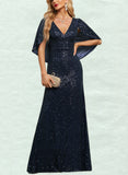 Keyla Sheath/Column V-Neck Floor-Length Sequin Evening Dress UKP0021182