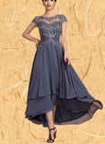 Sophia A-line Scoop Illusion Asymmetrical Chiffon Lace Cocktail Dress With Beading UKP0021186