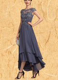 Sophia A-line Scoop Illusion Asymmetrical Chiffon Lace Cocktail Dress With Beading UKP0021186