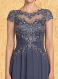 Sophia A-line Scoop Illusion Asymmetrical Chiffon Lace Cocktail Dress With Beading UKP0021186