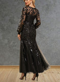 Lucia Trumpet/Mermaid V-Neck Ankle-Length Lace Tulle Sequin Evening Dress UKP0021189