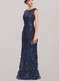 Britney Sheath/Column Scoop Floor-Length Sequin Evening Dress With Pleated UKP0021190