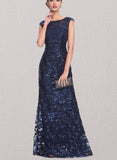 Britney Sheath/Column Scoop Floor-Length Sequin Evening Dress With Pleated UKP0021190