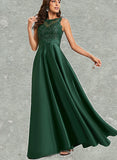 Julissa Ball-Gown/Princess Scoop Floor-Length Lace Satin Prom Dresses With Sequins UKP0021192