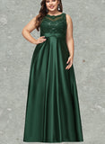 Julissa Ball-Gown/Princess Scoop Floor-Length Lace Satin Prom Dresses With Sequins UKP0021192