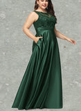 Julissa Ball-Gown/Princess Scoop Floor-Length Lace Satin Prom Dresses With Sequins UKP0021192