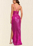 Amya Sheath/Column Cowl Floor-Length Sequin Prom Dresses With Sequins UKP0021197