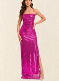 Amya Sheath/Column Cowl Floor-Length Sequin Prom Dresses With Sequins UKP0021197