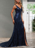 Desirae Trumpet/Mermaid V-Neck Sweep Train Sequin Prom Dresses With Sequins UKP0021199