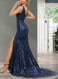 Desirae Trumpet/Mermaid V-Neck Sweep Train Sequin Prom Dresses With Sequins UKP0021199