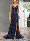 Desirae Trumpet/Mermaid V-Neck Sweep Train Sequin Prom Dresses With Sequins UKP0021199