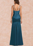 Raina Sheath/Column V-Neck Floor-Length Silky Satin Prom Dresses With Pleated UKP0021200