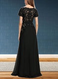 Madalynn A-line V-Neck Floor-Length Chiffon Lace Evening Dress With Beading Sequins UKP0021201