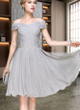 Dalia A-line Off the Shoulder Knee-Length Chiffon Cocktail Dress With Beading Ruffle UKP0021202