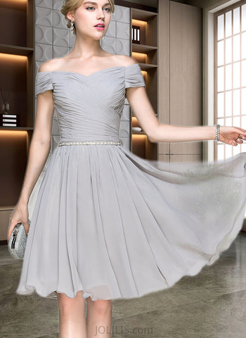 Dalia A-line Off the Shoulder Knee-Length Chiffon Cocktail Dress With Beading Ruffle UKP0021202