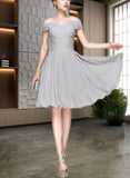 Dalia A-line Off the Shoulder Knee-Length Chiffon Cocktail Dress With Beading Ruffle UKP0021202