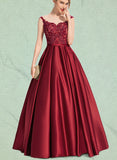 Ursula Ball-Gown/Princess Scoop Illusion Floor-Length Lace Satin Evening Dress With Sequins UKP0021206