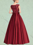 Ursula Ball-Gown/Princess Scoop Illusion Floor-Length Lace Satin Evening Dress With Sequins UKP0021206