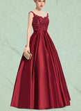 Ursula Ball-Gown/Princess Scoop Illusion Floor-Length Lace Satin Evening Dress With Sequins UKP0021206