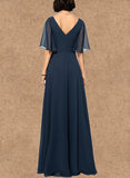 Paulina A-line V-Neck Floor-Length Chiffon Evening Dress UKP0021210