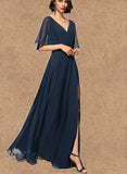 Paulina A-line V-Neck Floor-Length Chiffon Evening Dress UKP0021210