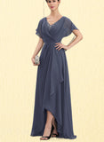 Esme A-line V-Neck Asymmetrical Chiffon Evening Dress With Beading Cascading Ruffles Sequins UKP0021211