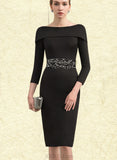 Heidy Bodycon Off the Shoulder Knee-Length Jersey Cocktail Dress With Beading Sequins UKP0021212