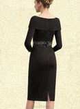 Heidy Bodycon Off the Shoulder Knee-Length Jersey Cocktail Dress With Beading Sequins UKP0021212