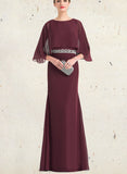 Jamya Sheath/Column Scoop Floor-Length Chiffon Evening Dress With Beading Sequins UKP0021220