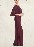 Jamya Sheath/Column Scoop Floor-Length Chiffon Evening Dress With Beading Sequins UKP0021220