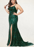 Jess Trumpet/Mermaid Scoop Sweep Train Sequin Prom Dresses With Sequins UKP0021224