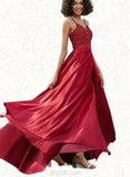 Ayanna Ball-Gown/Princess V-Neck Sweep Train Lace Satin Prom Dresses With Beading Sequins UKP0021229