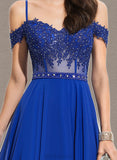 Litzy A-line Off the Shoulder Sweetheart Floor-Length Chiffon Prom Dresses With Beading Sequins UKP0021231