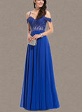 Litzy A-line Off the Shoulder Sweetheart Floor-Length Chiffon Prom Dresses With Beading Sequins UKP0021231