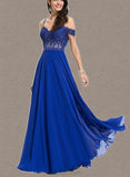 Litzy A-line Off the Shoulder Sweetheart Floor-Length Chiffon Prom Dresses With Beading Sequins UKP0021231